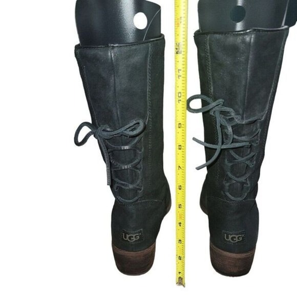 Ugg Cary Womens Black Suede Boots Leather Laces Up Back 8 Western Moto Biker Y2K - Picture 7 of 10